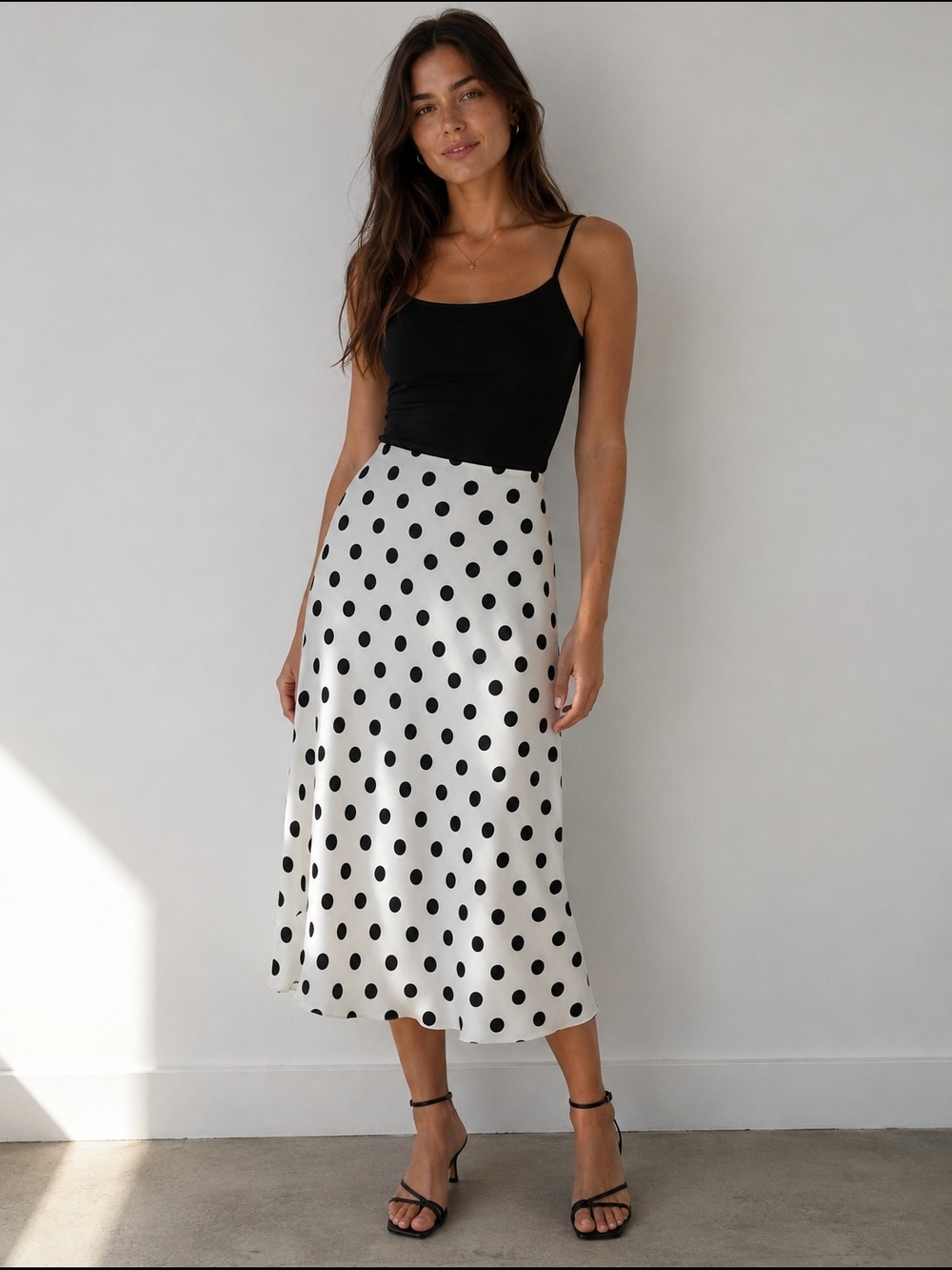 INC International Concepts Black and White Polka Dot Midi Skirt Size L